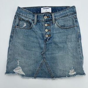 Old Navy Button-Front Denim Skirt Medium Blue Distressed Casual Girl Size M (8)